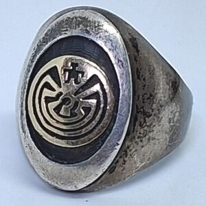 * 14k Gold & 925 Sterling Silver Hopi Man In The Maze Ring By Jason Takala